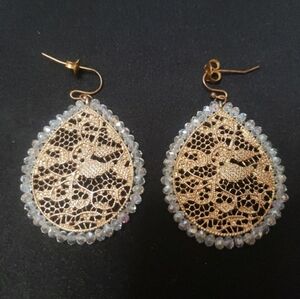 Tear Drop Golden Color Mini Beads Earrings.